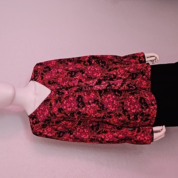 ROZ & ALI Fairycore Floral Chiffon Jabot Long Sleeve Blouse - Picture 2 of 8